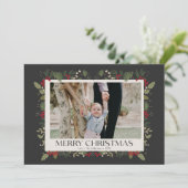 Kerst Elegante Winter Holly Botanische foto Feestdagenkaart (Staand voorkant)