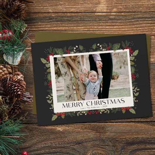 Kerst Elegante Winter Holly Botanische foto Feestdagenkaart