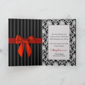 Kerst, elegante zwarte/witte patronen/rood lint kaart (Binnen)