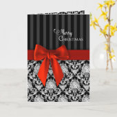 Kerst, elegante zwarte/witte patronen/rood lint kaart (Gele Bloem)