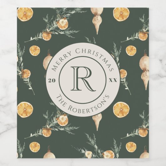 Kerst Elegantie: Bos Groene Waterverf Wijn Etiket (Enkel label)