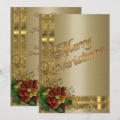 Kerst elegantie platte kaart goud Victoriaans (Voorkant / Achterkant)