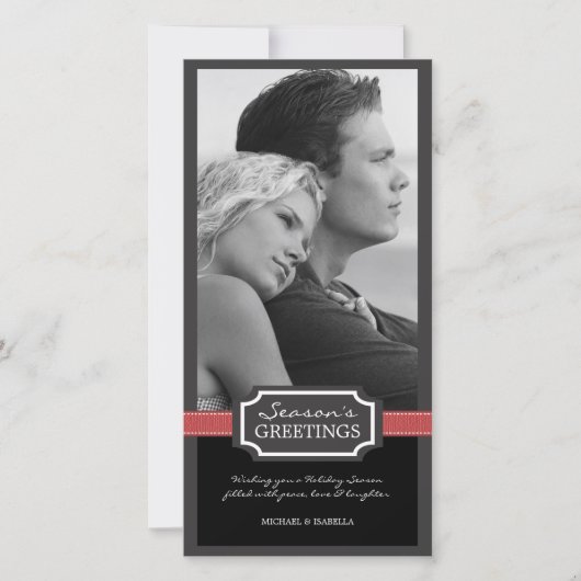 Kerst Elegantie Seizoensgroet Rode Lint Feestdagenkaart (Voorkant)