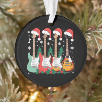 Kerst Elektrische Gitaren Kerstman Hoed Hulst Kers Ornament