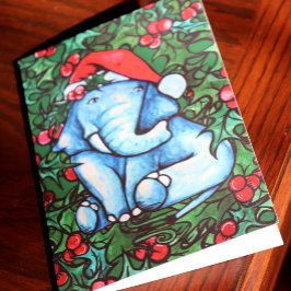 kerst-elephant Holly Yule Feestdagen Kaart
