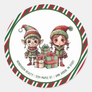 Kerst Elf Aangepaste vakantie retour adres Ronde Sticker