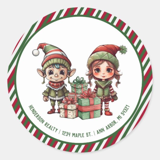 Kerst Elf Aangepaste vakantie retour adres Ronde Sticker (Voorkant)