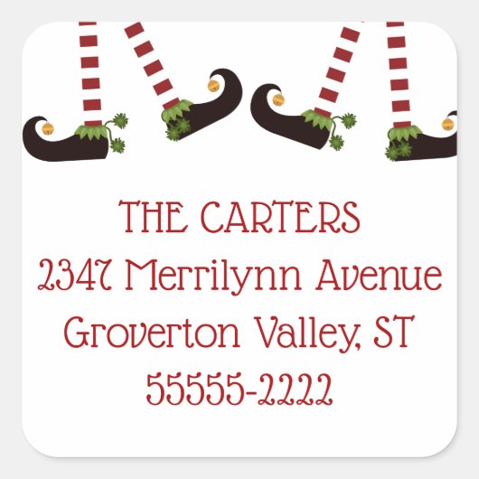 Kerst elf benen retour adres vierkante sticker (Voorkant)