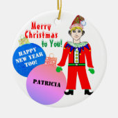 Kerst Elf Blauw Roze Ornament Ballen Naam (Voorkant)