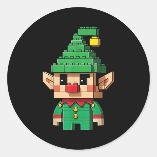 Kerst Elf Blok Bouwer Brick Master Ronde Sticker (Voorkant)
