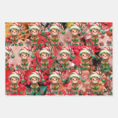 Kerst Elf & Bogen & Santa Fun Vakantie Inpakpapier Vel (Voorkant)