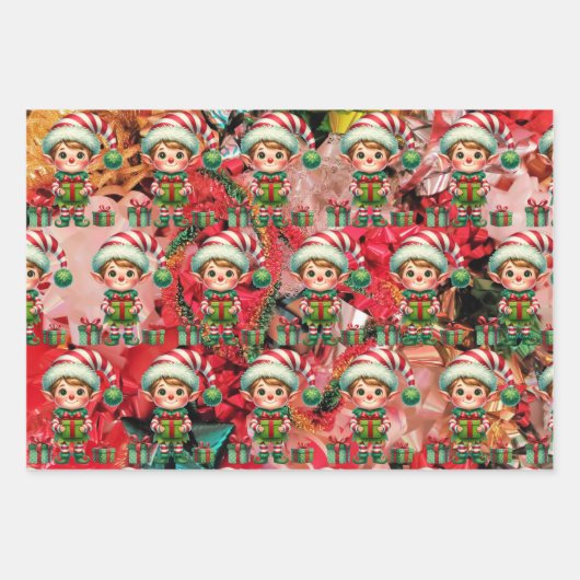 Kerst Elf & Bogen & Santa Fun Vakantie Inpakpapier Vel (Voorkant)