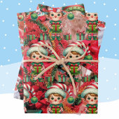 Kerst Elf & Bogen & Santa Fun Vakantie Inpakpapier Vel