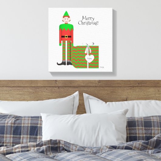 Kerst Elf Canvas Print - Chevron cadeau pakket (Insitu (Slaapkamer))