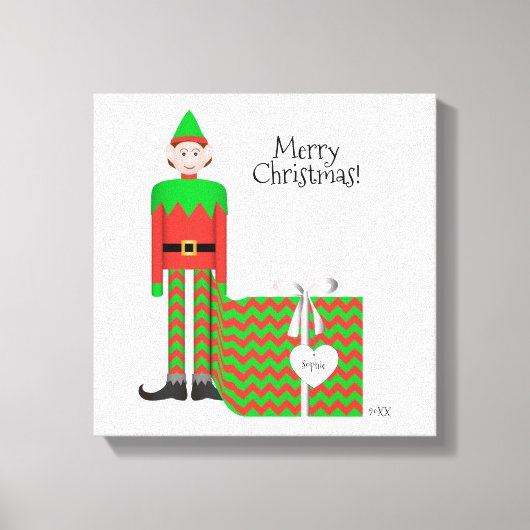 Kerst Elf Canvas Print - Chevron cadeau pakket (Voorkant)