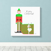 Kerst Elf Canvas Print - Gestreept geschenkpakket (Insitu (Houten vloer))