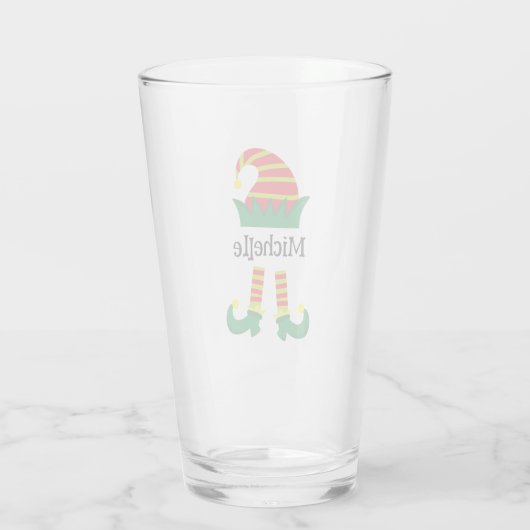 Kerst Elf Cartoon gepersonaliseerd Glas (Achterkant)