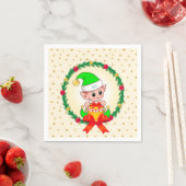 Kerst elf, dennenkrans & sterren  servet (Insitu)