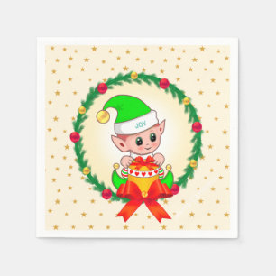 Kerst elf, dennenkrans & sterren  servet