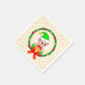 Kerst elf, dennenkrans & sterren  servet (Hoek)