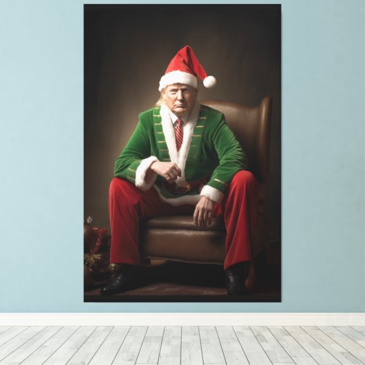 Kerst Elf Donald Trump Canvas Afdruk (Insitu (Houten vloer))