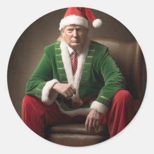 Kerst Elf Donald Trump Ronde Sticker