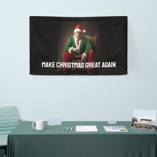 Kerst Elf Donald Trump Spandoek (Beurs)