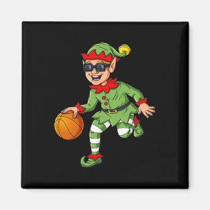 Kerst Elf Dribbling Een Basketbal Fun Boys Kinder Magneet