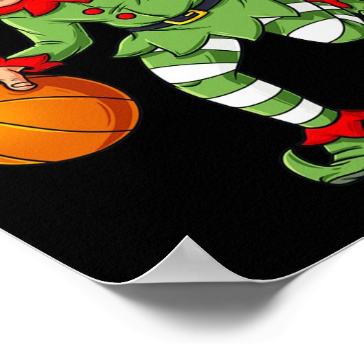 Kerst Elf Dribbling Een Basketbal Fun Boys Kinder Poster (Hoek)
