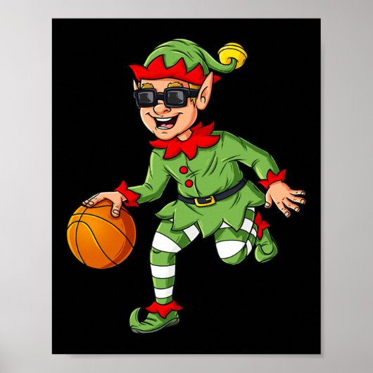 Kerst Elf Dribbling Een Basketbal Fun Boys Kinder Poster (Voorkant)