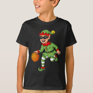 Kerst Elf Dribbling Een Basketbal Fun Boys Kinder T-shirt