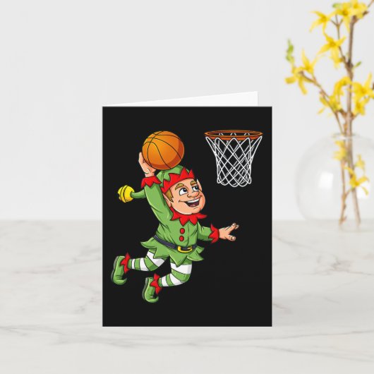 Kerst Elf Dunking Een Basketbal Fun Boys Kinder X Kaart (Gele Bloem)