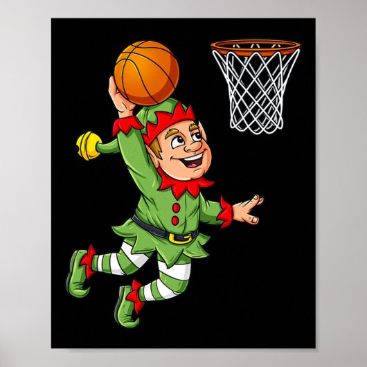 Kerst Elf Dunking Een Basketbal Fun Boys Kinder X Poster (Voorkant)