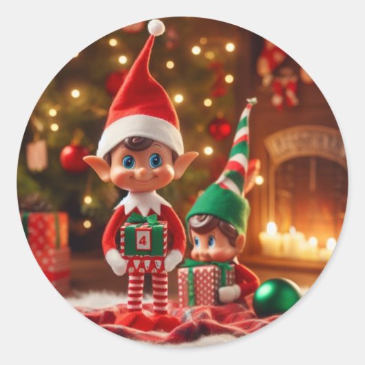 Kerst Elf Elfen met Cadeaus AI Afbeelding Ronde Sticker (Voorkant)