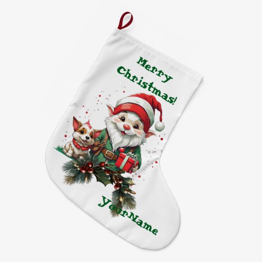  Kerst Elf en Doggo Stocking Grote Kerstsok (Voorkant (Hangend))