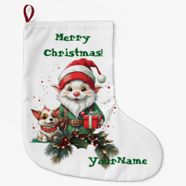 Kerst Elf en Doggo Stocking Grote Kerstsok