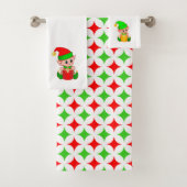 Kerst, Elf en Green Red Diamond Star Pattern Bad Handdoek (Insitu)