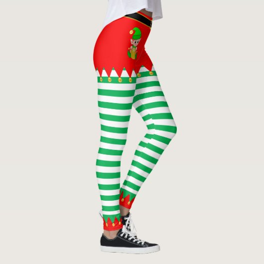 Kerst: Elf en Jingle Bells op groen en wit Leggings (Rechts)