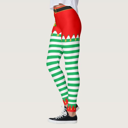 Kerst: Elf en Jingle Bells op groen en wit Leggings (Links)