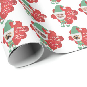 Kerst Elf Familie 4 Foto Gepersonaliseerde Groet Cadeaupapier