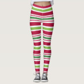 Kerst Elf Feest Vakantie Gestreepte Leggings (Voorkant)