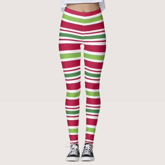 Kerst Elf Feest Vakantie Snoep Gestreepte Leggings (Voorkant)