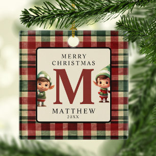 Kerst Elf Foto Boom Monogram Keramisch Ornament