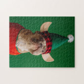 Kerst Elf Grappige Hond Huisdier Kerstmis Legpuzzel (Horizontaal)