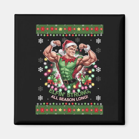 Kerst Elf Gym Workout Elfin 'Strong het hele seizo Magneet (Voorkant)