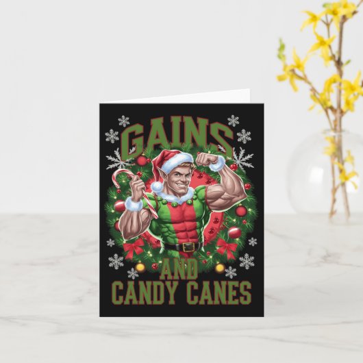 Kerst Elf Gym Workout Gains en snoep Canes 1 Kaart (Gele Bloem)