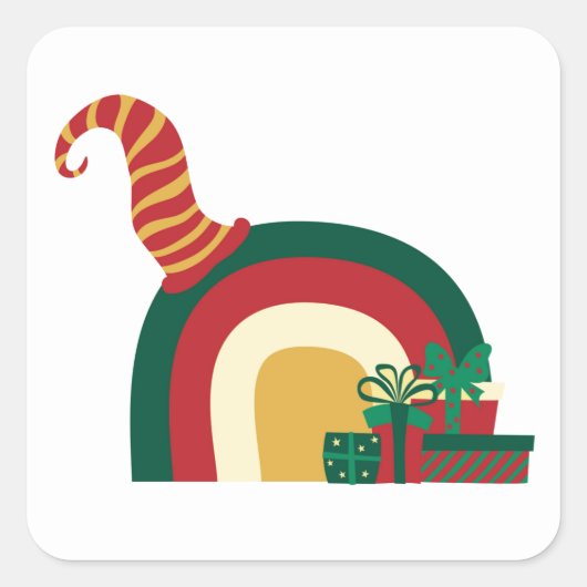 Kerst Elf Hoed Regenboog Vierkante Sticker (Voorkant)
