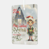 Kerst elf huis Metal Square Ornament (Voorkant links)