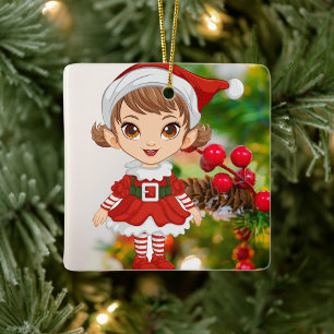 Kerst Elf Keramisch Vierkant Ornament