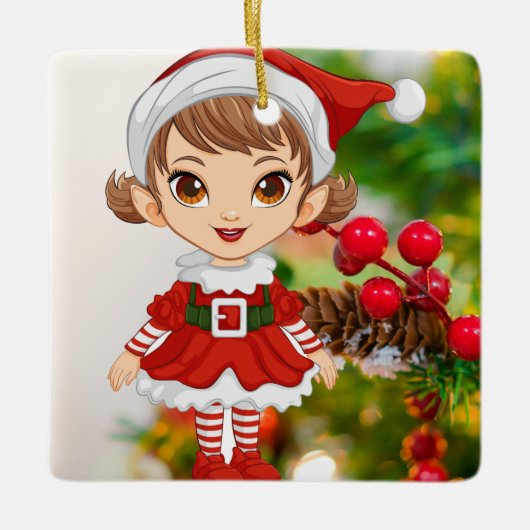 Kerst Elf Keramisch Vierkant Ornament (Voorkant)
